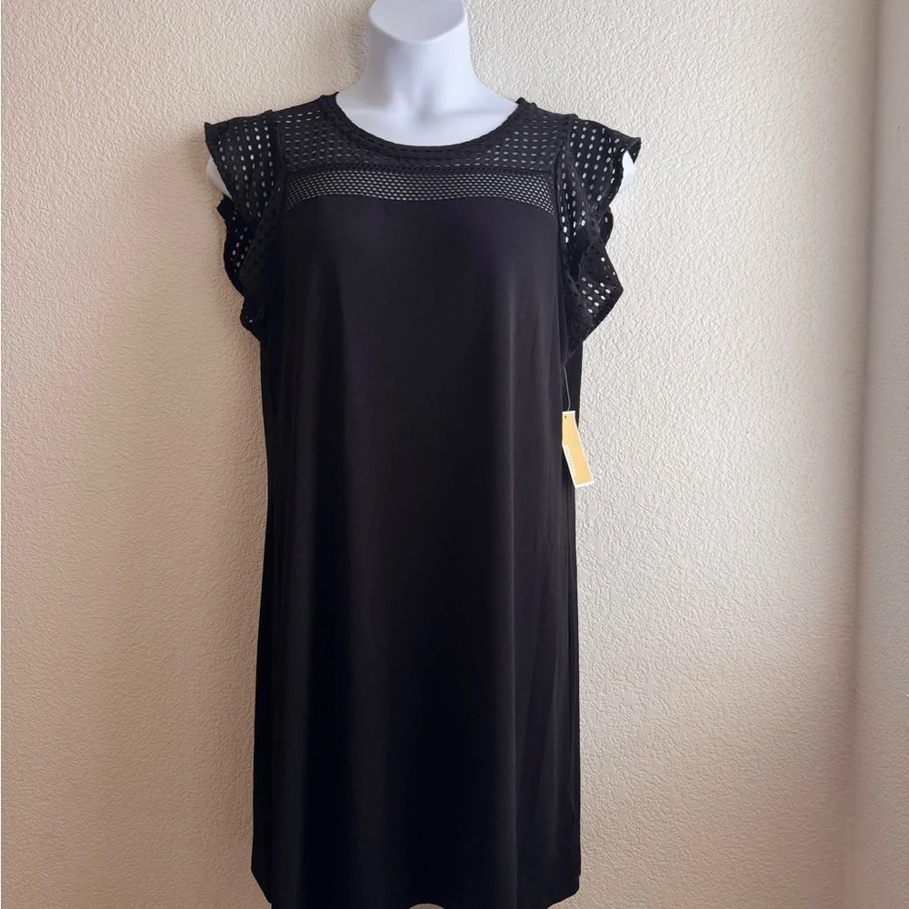 Michael Kors Eyelet Mesh Flutter Sleeve Dress in Black | Size XL - NWT